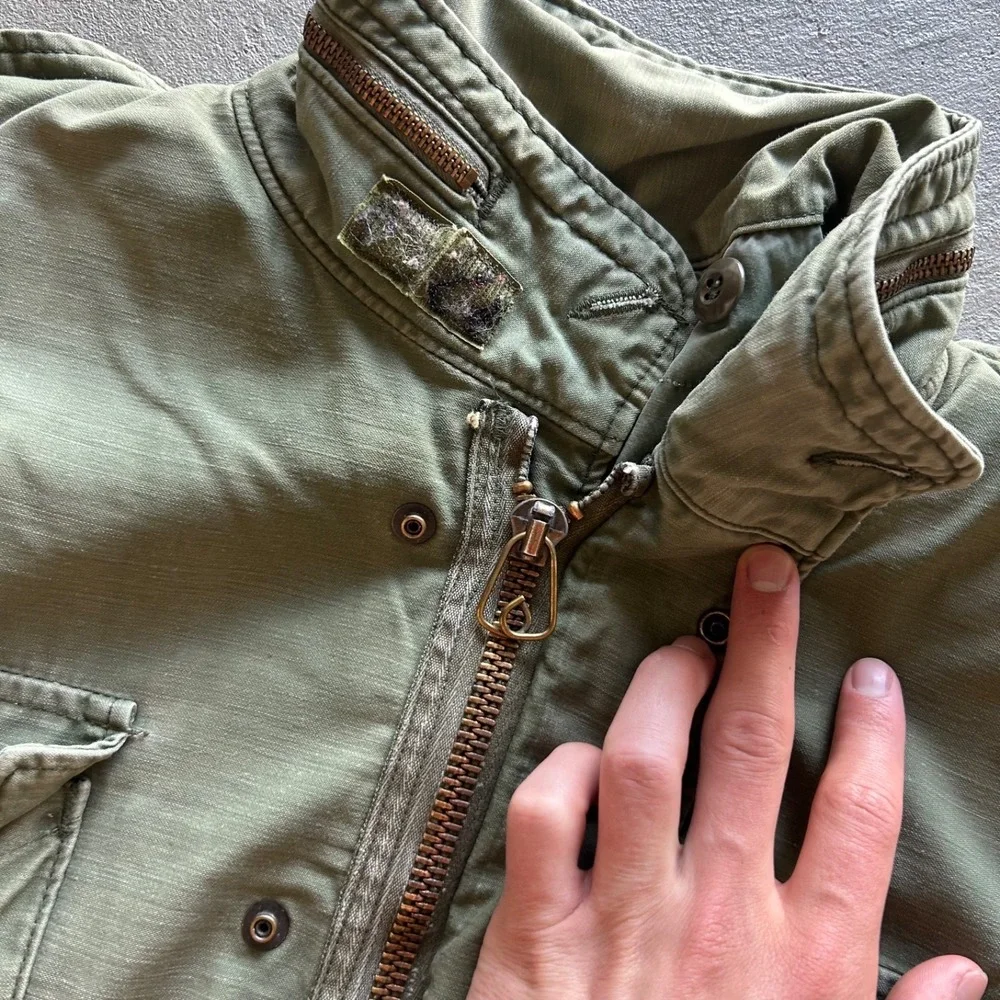 Vintage 60s US Military M65 Field Jacket Size Medium Green Army Vietnam War Drab